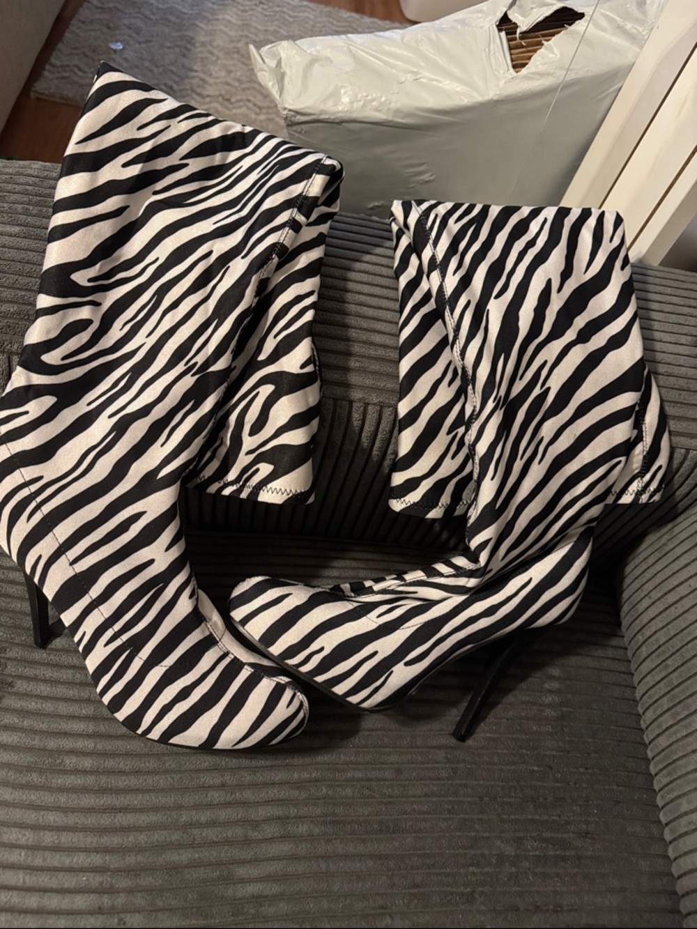 Wild Rose Zebra-Print Over-the-Knee Boots - Black & White